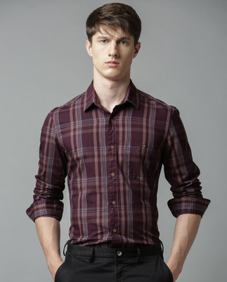 RARE RABBIT Men Checkered Casual Maroon Shirt
