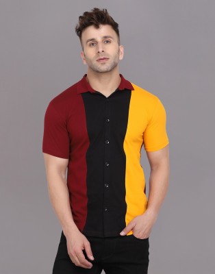 Money Leaf Men Solid Casual Maroon, Black, Yellow Shirt