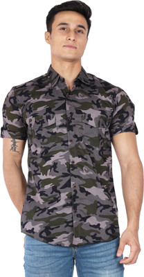 MOUYAL ART Men Printed Casual Green Shirt