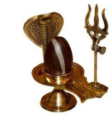 NAVYAKSH Narmadeshwar Shiva Ling with Trishul Decorative Showpiece - 10 cm (Brass, Gold) Decorative Showpiece  -  10 cm(Brass, Gold)