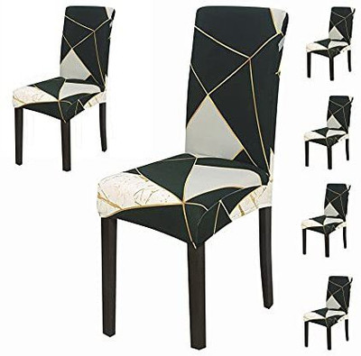 HOUSE OF QUIRK Polyester Plain 1 Seater Chair Cover(White/Green Marble Pack of 6)
