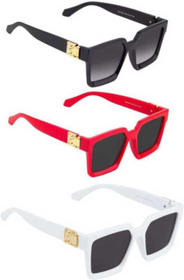 RMKK Rectangular Sunglasses(For Men & Women, Black)