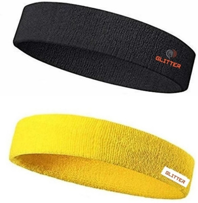 Glitter Non Slip Moisture Wicking Work Out Cotton Headband For Men's & Women's Headband Head Support(Black, Yellow)