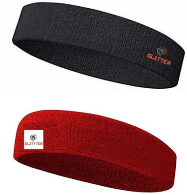 Glitter Non Slip Moisture Wicking Work Out Cotton Headband For Men's & Women's Headband Head Support(Black, Red)