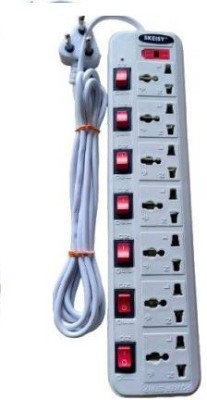 Leavess 7 SOCKET PLUS 7 SWITCH WITH ONE LED AND 3 MTR LONG WIRE 7  Socket Extension Boards(White, 3 m)
