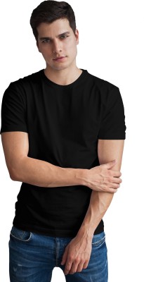 THALASI Solid Men Round Neck Black T-Shirt