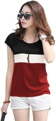 Rebound Casual Color Block Women Maroon Top