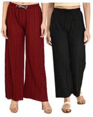 Annectant Relaxed Women Black, Maroon Trousers