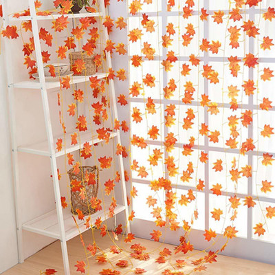 Siddhivinayak Siddhivinayak Artificial Orange Maple Grape Leaves Ivy Vine Garland Hanging for Home Office Living Room Wedding Decor (Pack of 6 Pcs - 7 Ft Each) Artificial Plant(145 cm, Orange)