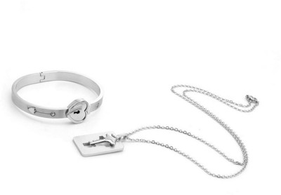 ruby collection Stainless Steel Silver Coated Bracelet Set(Pack of 2)