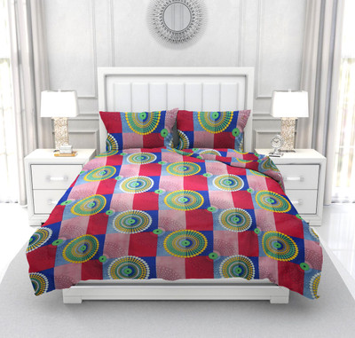 PNP Textiles 140 TC Polycotton Double 3D Printed Flat Bedsheet(Pack of 1, Multicolor)