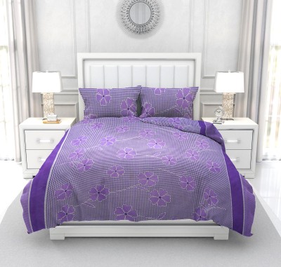 PNP Textiles 140 TC Polycotton Double 3D Printed Flat Bedsheet(Pack of 1, Purple)