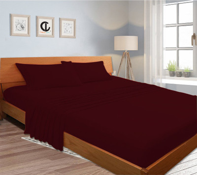 curious lifestyle 210 TC Cotton Single Solid Flat Bedsheet(Pack of 1, Maroon)