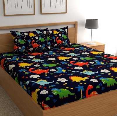 Skytex 140 TC Cotton King Cartoon Fitted (Elastic) Bedsheet(Pack of 1, Blue)