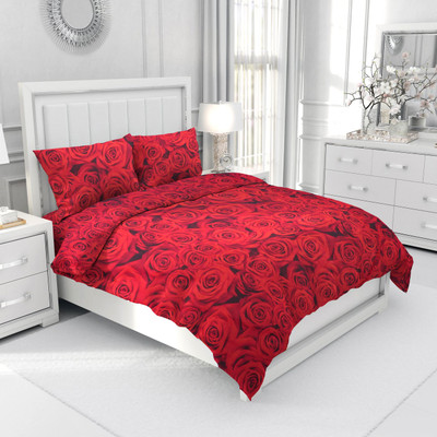 Echor 250 TC Microfiber Double Printed Flat Bedsheet(Pack of 1, Red)