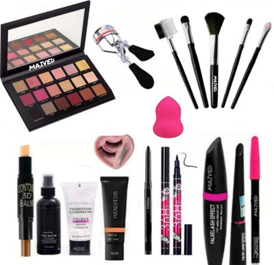 Maived 5pcs Makeup Brush set with Rosegold Remustured eyeshadow palette,3D Contour stick, Primer, Fixer, High Quality Foundation, kajal, Waterproof 36H Sketch eyeliner and 3in 1 Combo Set, Eyelashes Curler and eyelashes with Glue and Beauty Blender (Pack of 12)(12 Items in the set) Maived 5pcs Makeup Brush set with Rosegold Remustured eyeshadow palette,3D Contour stick, Primer, Fixer, High Quality Foundation, kajal, Waterproof 36H Sketch eyeliner and 3in 1 Combo Set, Eyelashes Curler and eyelashes with Glue and Beauty Blender (Pack of 12)(12 Items in the set)