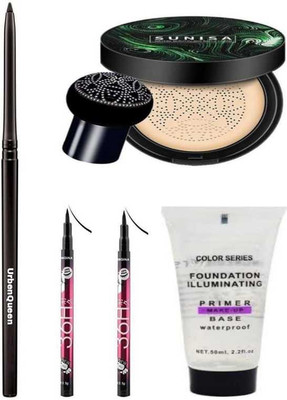 URBEN QUEEN Kajal & Foundation Mushroom Head Air Cushion Waterproof BB Cream Frost Concealer Oil(5 Items in the set)