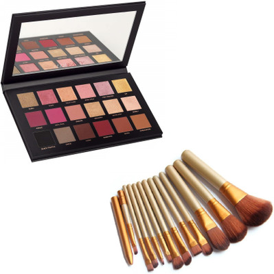 D.B.Z. Eyeshadow 18 Colors Textured Eyeshadow Palette Rose Gold Edition (18 Shades WITH MAKEUP BRUSHES(2 Items in the set)