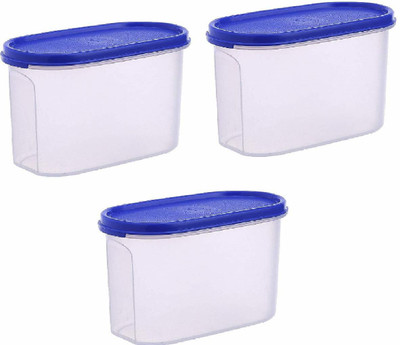 OMORTEX Plastic Grocery Container  - 1000 ml(Pack of 3, Blue, Clear)