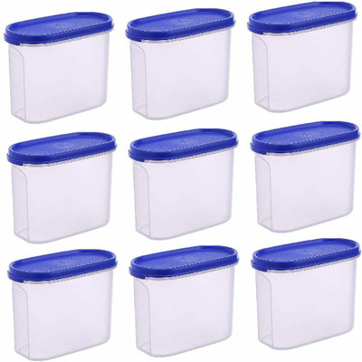 OMORTEX Plastic Grocery Container  - 1000 ml(Pack of 9, Blue, Clear)