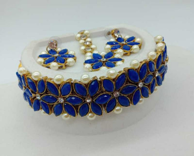 jatin imitation Metal, Mother of Pearl Gold-plated Blue Jewellery Set(Pack of 1)