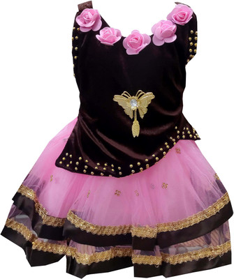 Siddhi Enterprises Baby Girls Midi/Knee Length Festive/Wedding Dress(Pink, Sleeveless)