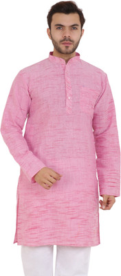 Latest Chikan Men Self Design Straight Kurta(Pink)