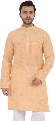 Latest Chikan Men Self Design Straight Kurta(Yellow)