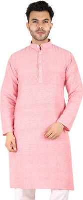 Latest Plus Men Self Design Straight Kurta(Pink)