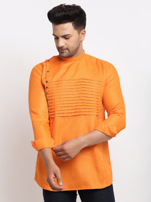kaifoo Men Solid Straight Kurta(Orange)
