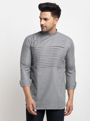 SAIFOO Men Solid Straight Kurta(Grey)