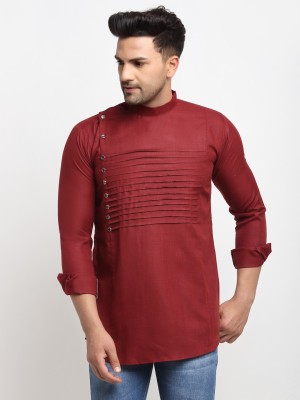 SAIFOO Men Solid Straight Kurta(Maroon)