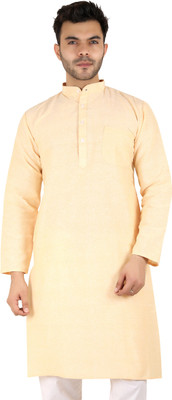 Latest Plus Men Self Design Straight Kurta(Yellow)