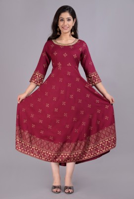 Bairaj Women Embroidered Anarkali Kurta(Maroon)