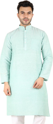 Latest Plus Men Self Design Straight Kurta(Green)