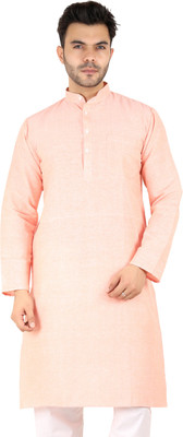 Latest Plus Men Self Design Straight Kurta(Pink)