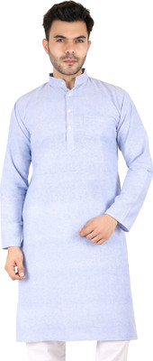 Latest Plus Men Self Design Straight Kurta(Blue)