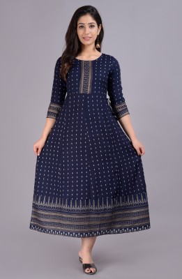 KRISHA CREATION Women Printed Anarkali Kurta(Dark Blue)