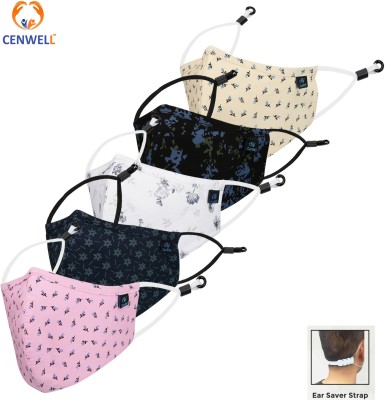 CENWELL Pure Cotton Fabric Mask with NosePin , Adjustable loops , 6 layer for Men Women Designer Printed Face Mask Reusable, Washable Cloth Mask With Melt Blown Fabric Layer(Multicolor, Free Size, Pack of 5)