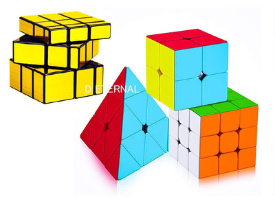 D ETERNAL Cube 2x2 3x3 Pyraminx Pyramid Triangle & Mirror Magic Cube Combo(4 Pieces)