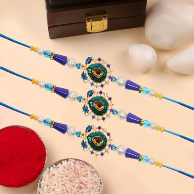 TR Designer AB-3,, Assorted Chawal Roli Pack, Rakhi  Set(3 Rakhi, 1 Roli Chawal Set)