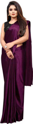 SHREEJI ENTERPRISE Solid/Plain Bollywood Satin Saree(Purple)