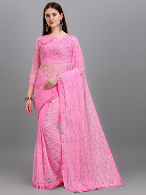 ELLAZY Self Design, Embellished Lucknow Chikankari Net Saree(Pink)