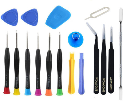 WOWSOME Professional mobile Phone Screwdriver set with 3 Black Coated tweezers and 3 Triangle plastic Openers for Repair and Opening Tool Kit for Mobile Precision Screwdriver Set(Pack of 16)