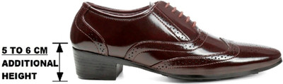 BXXY Men's Faux Leather Height Increasing Brown color British Full Brouge Shoes Brogues For Men(Brown , 6)