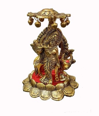 Indoselection Gold Plated Oxidized White Metal Handicraft Crafts Krishna Idol Murti- 12.80 CM Decorative Showpiece  -  12.8 cm(Brass, Gold)