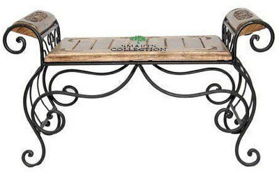 Smarts collection Wood & Wrought Iron Couch (Brown & Black) Solid Wood Side Table(Finish Color - brown, Pre-assembled)