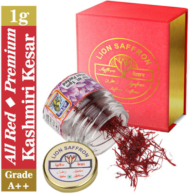 LION SAFFRON Grade A++ Pure All Red Kashmiri Kesar Saffron - Mongra (Organic) | Natural and Certified High Quality Saffron(1 g)