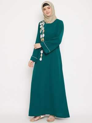 Momin Libas Polyester Solid Abaya(Green)