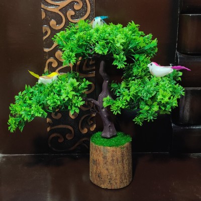 ds Artificial Bonsai Plant with for Home Decoration Green Ballmum Artificial Flower  with Pot(10 inch, Pack of 1, Flower Bunch)